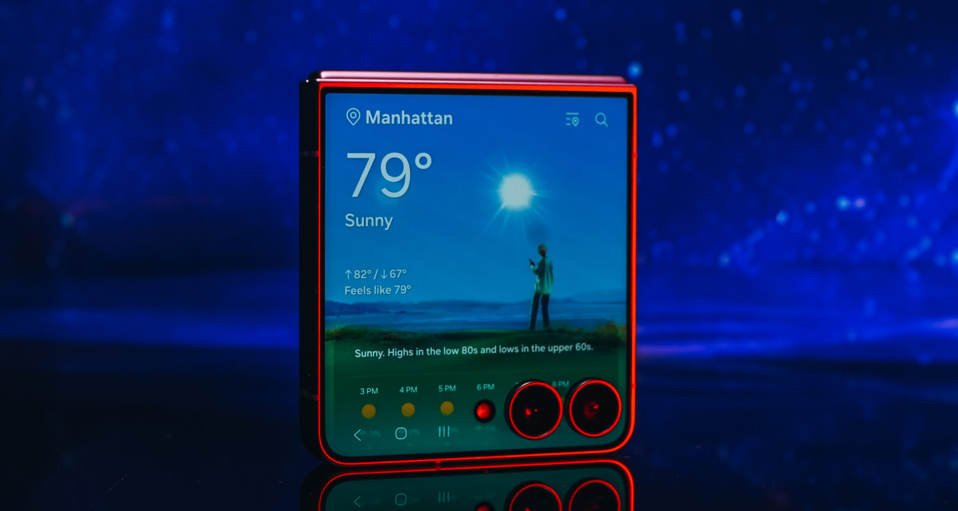 Galaxy Z Flip 8 with Weather app on cover screen