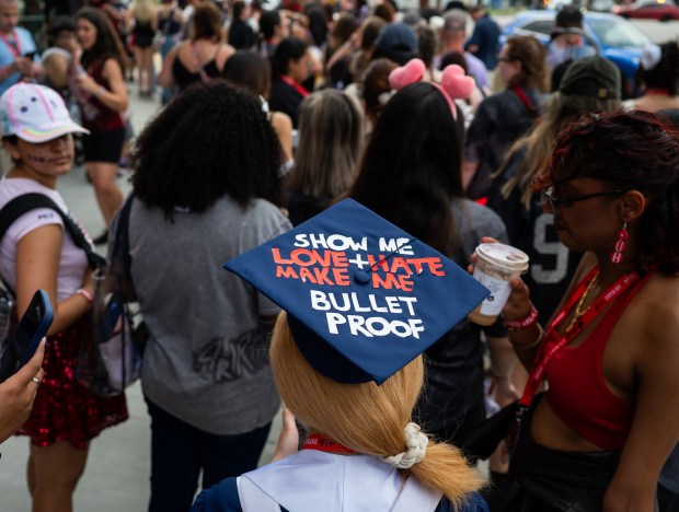 Fans gather outside M&T Bank Stadium five hours before BTS' "Arirang" World Tour concert in Baltimore, the group's 16th stop on the tour. (Ryan Bowie/Staff)