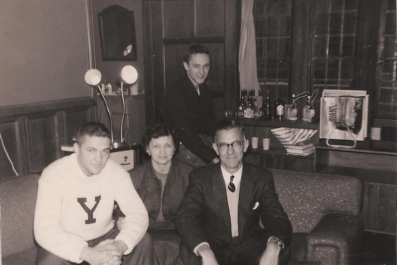 Val Ackerman’s uncle Steve (left) who played football at Yale, grandmother Marion, grandfather George and father Randy in the back.