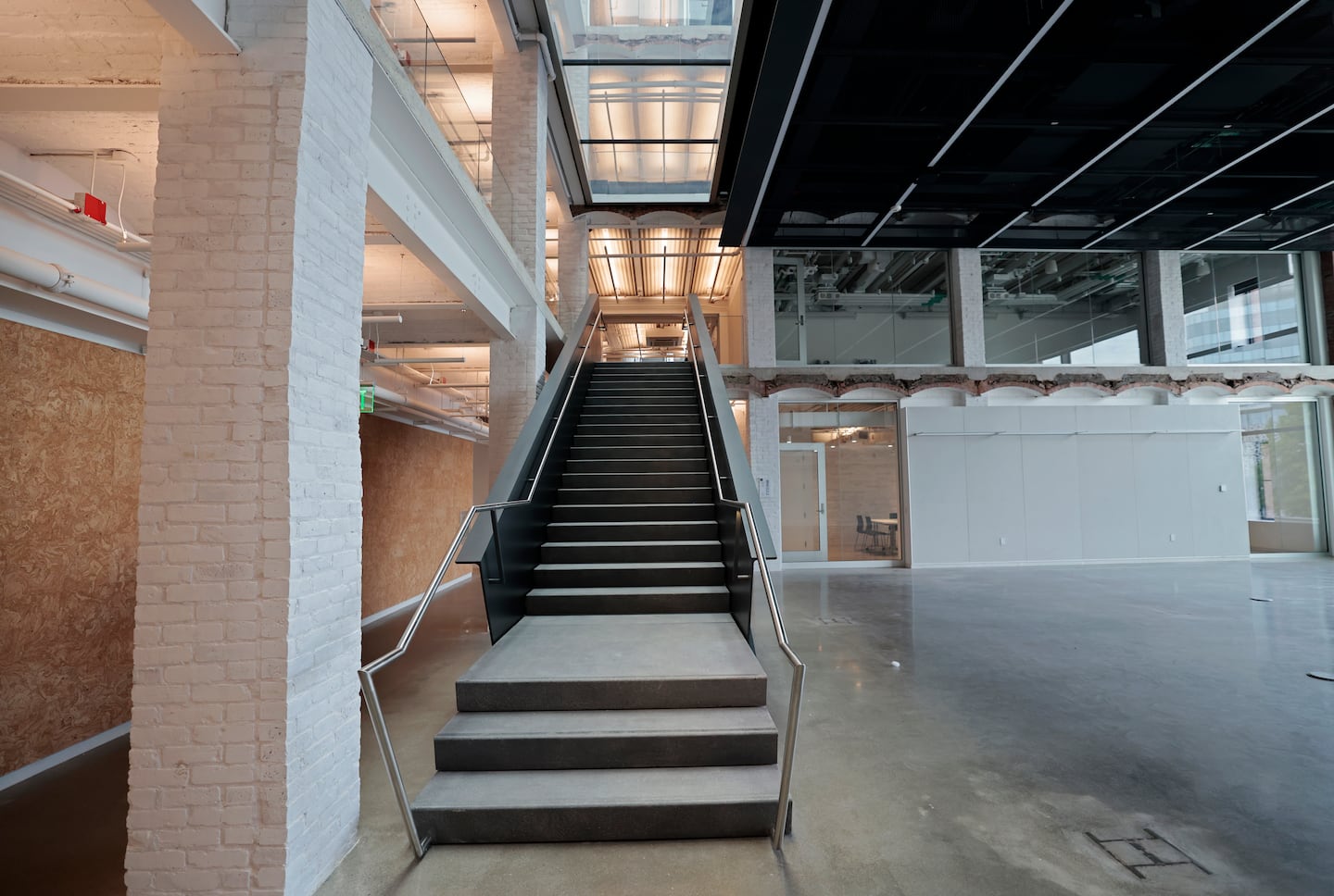 Staircase inside the Metropolitan Storage Warehouse, new home of MIT's School of Architecture and Planning.