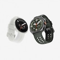 A product image of two Galaxy Watch Ultra2s. One with a black band and one with a white band.