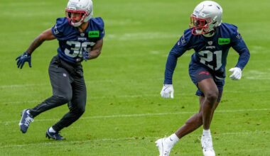 Karon Prunty (right) has been getting plenty of reps at Patriots training camp.