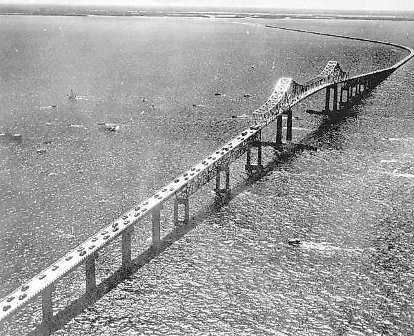 The original Sunshine Skyway Bridge in Florida in 1955