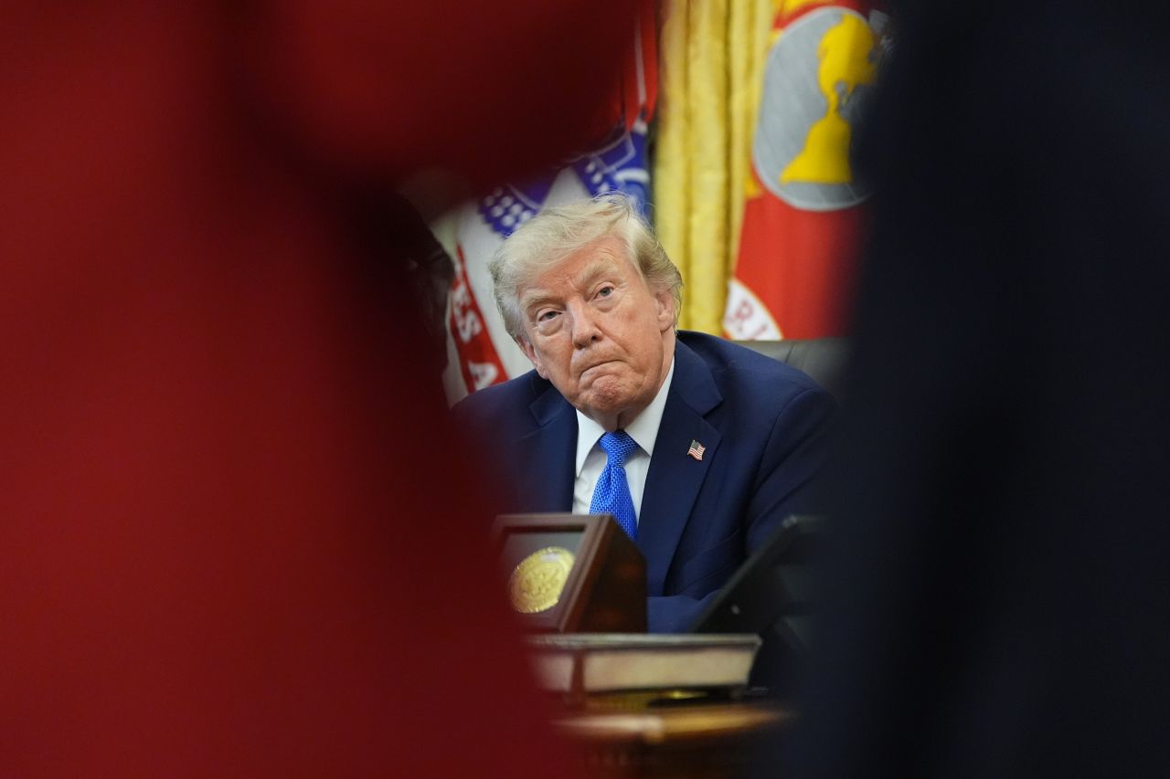 President Donald Trump speaks in the Oval Office of the White House, in Washington on Thursday.
