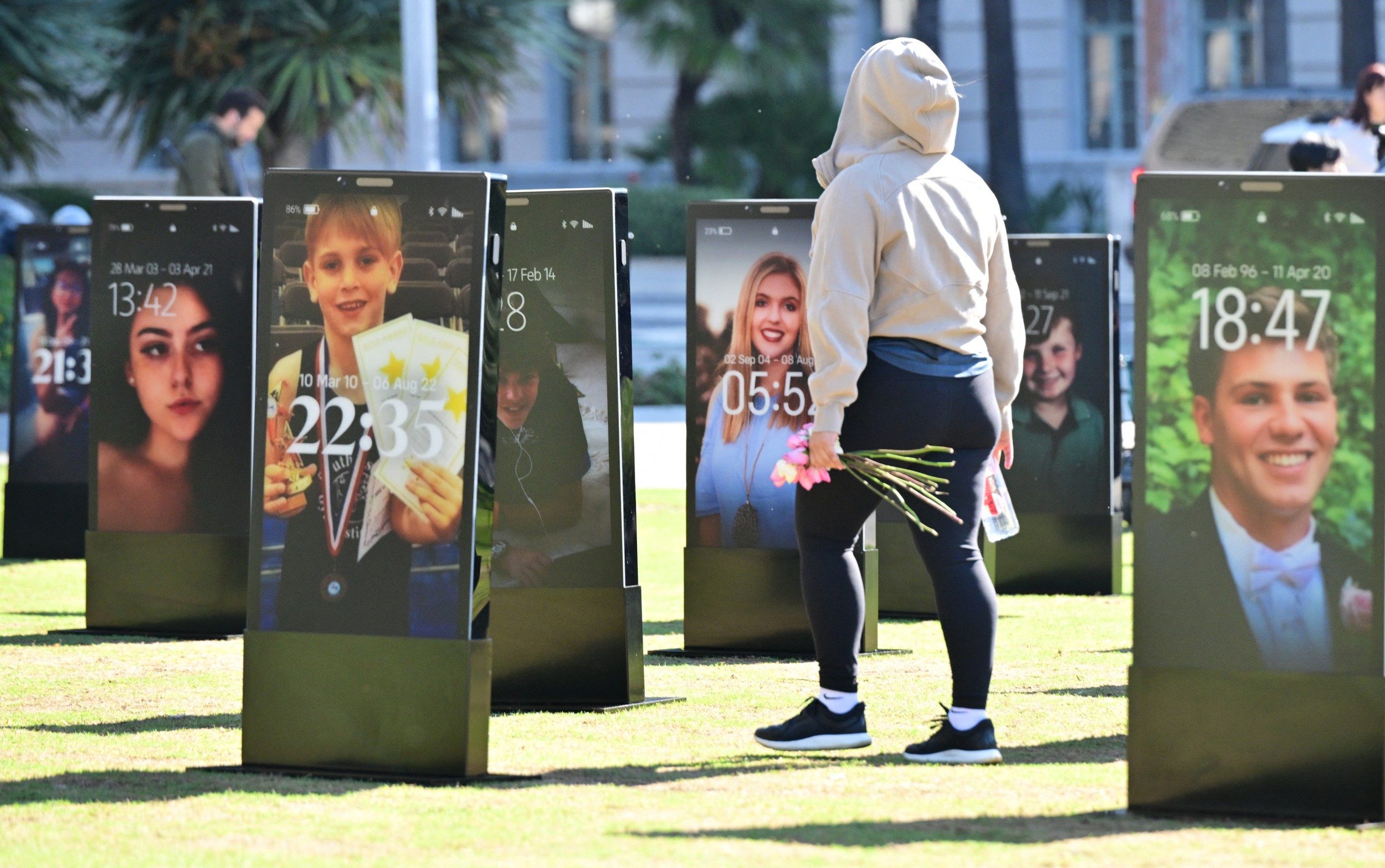 Children who lost their lives due to online harm are featured in the 'Lost Screen Memorial' exhibition in Los Angeles
