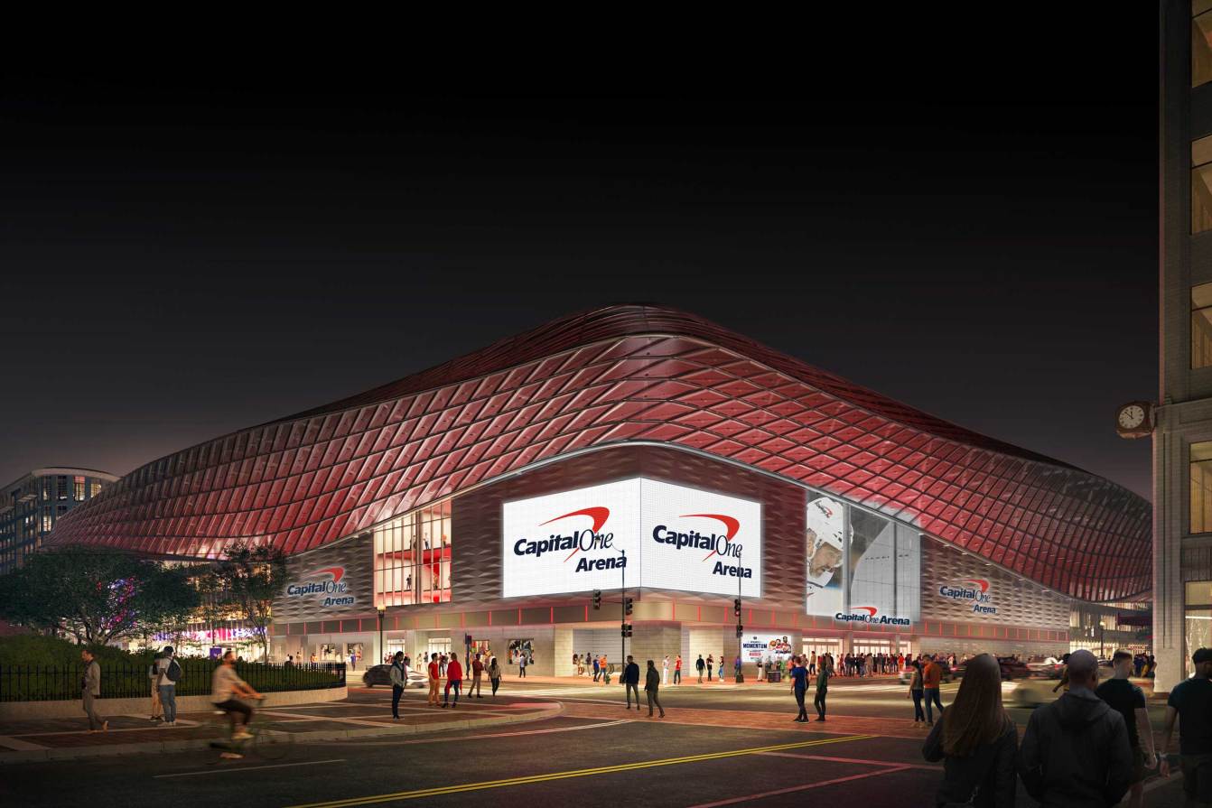 Renovated Capital One Arena at night