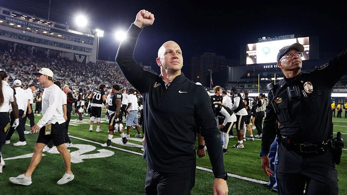 Clark Lea reacts after Vanderbilt's overtime win against Auburn.