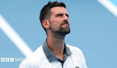 Novak Djokovic looks upwards during his Cincinnati Open match
