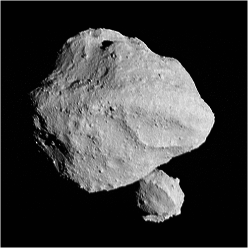 Asteroid Dinkinesh with its satellite Selam, seen by NASA's Lucy spacecraft in 2023. Small asteroids with moons have turned out to be common and each moon helps us to understand the properties of its parent body (Credit : NASA/Goddard/SwRI/Johns Hopkins APL/NOIRLab)
