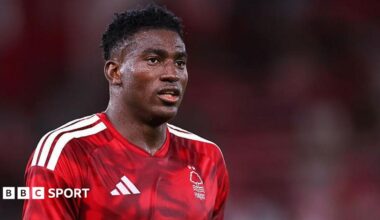 Taiwo Awoniyi playing for Nottingham Forest