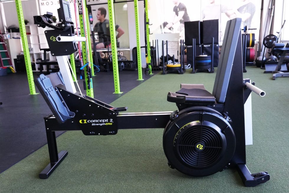 Strength training rowing machine designed for fitness workouts with adjustable settings and ergonomic features.