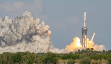 Falcon Heavy Rocket successfully launching into space.