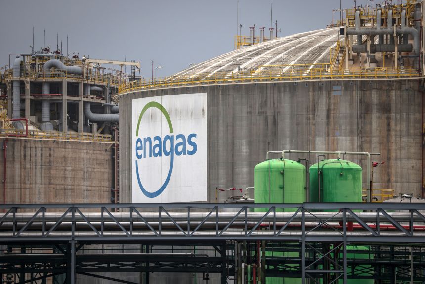 Storage tanks at the Enagas SA liquefied natural gas terminal in Barcelona, Spain, on March 5.