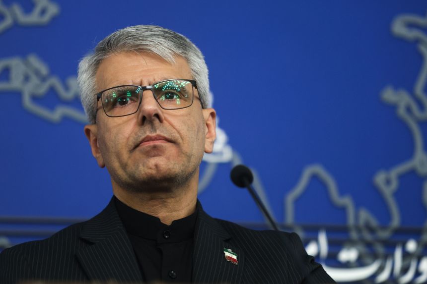Iran's Foreign Ministry spokesperson Esmail Baghaei speaks at a press conference in Tehran on June 1.