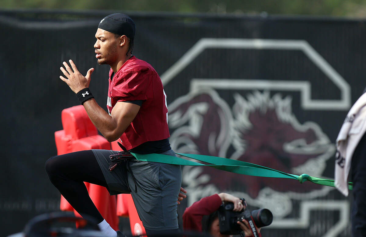 South Carolina's Jayden Gibson during a 2026 spring football practice.