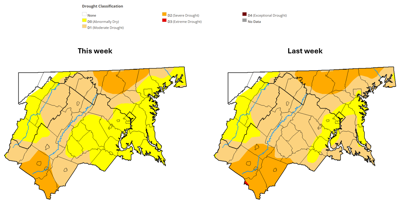 Map of drought conditions over the last two weeks.