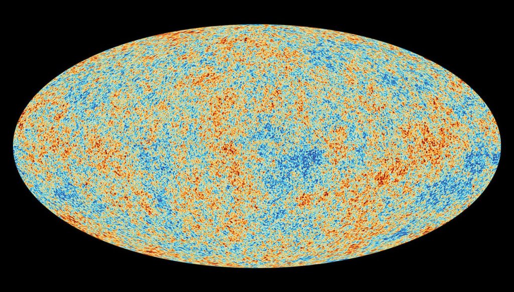 The image of the cosmic microwave background is therefore a map of that sphere, projected onto a flat plane, just as a globe is flattened into a world map