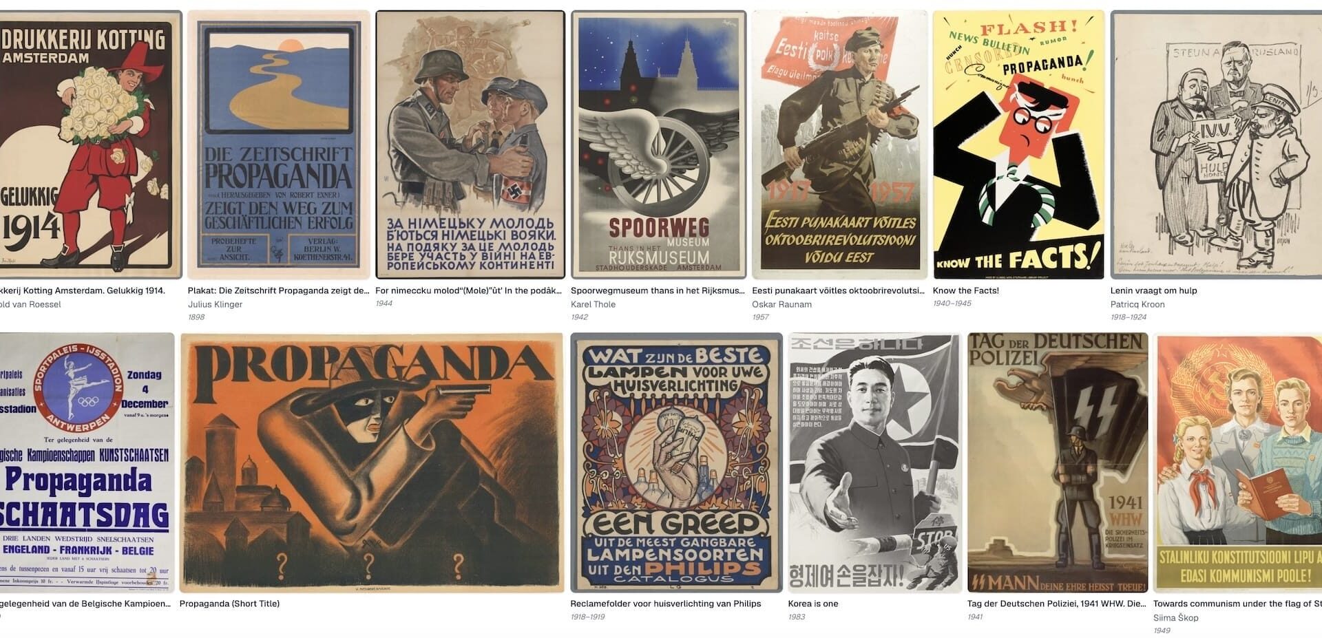 a screenshot of a search on The Last Museum for artworks in museum collections relating to propaganda posters