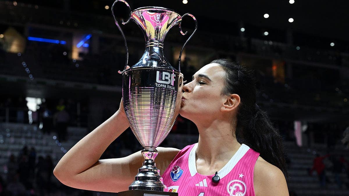 Martina Bestagno celebrates on the court after the game.