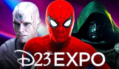 D23 Expo logo, Doctor Doom, Spider-Man.