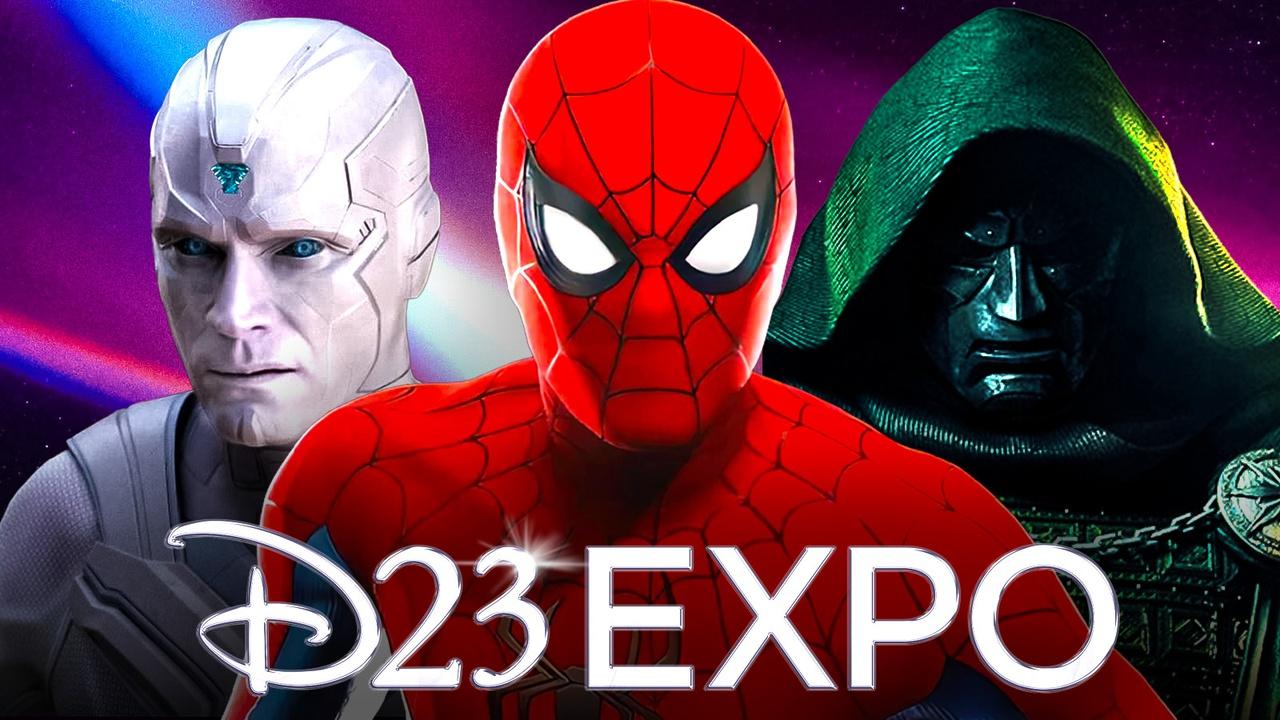 D23 Expo logo, Doctor Doom, Spider-Man.