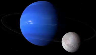 An AI-generated view of Triton orbiting Neptune and its ring