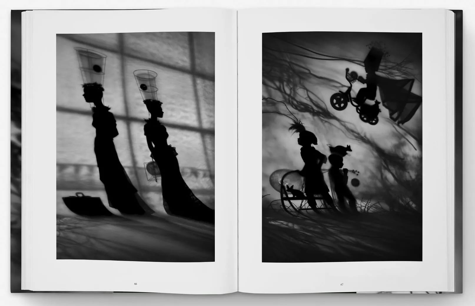 a spread from Susan Kae Grant's book 'Night Journey' featuring two black-and-white photos
