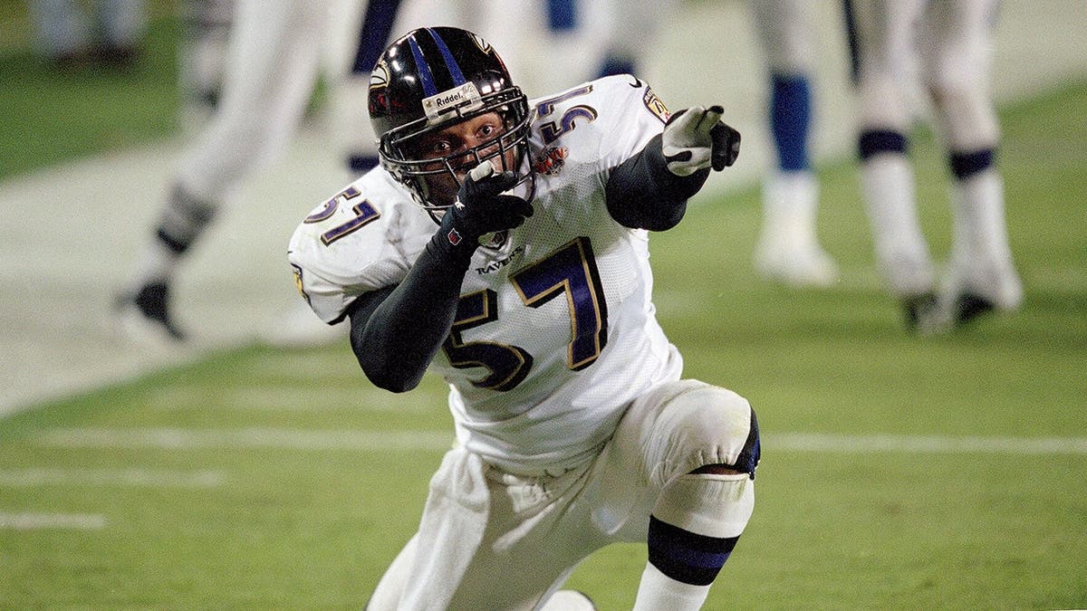 O.J. Brigance of the Baltimore Ravens celebrates during Super Bowl XXXV.
