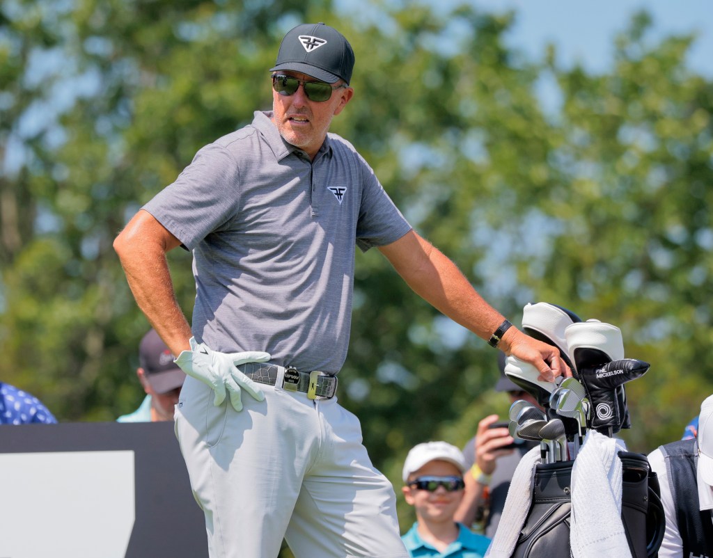 Brendan Steele looking on from the 12th tee box during the LIV Golf New York tournament.