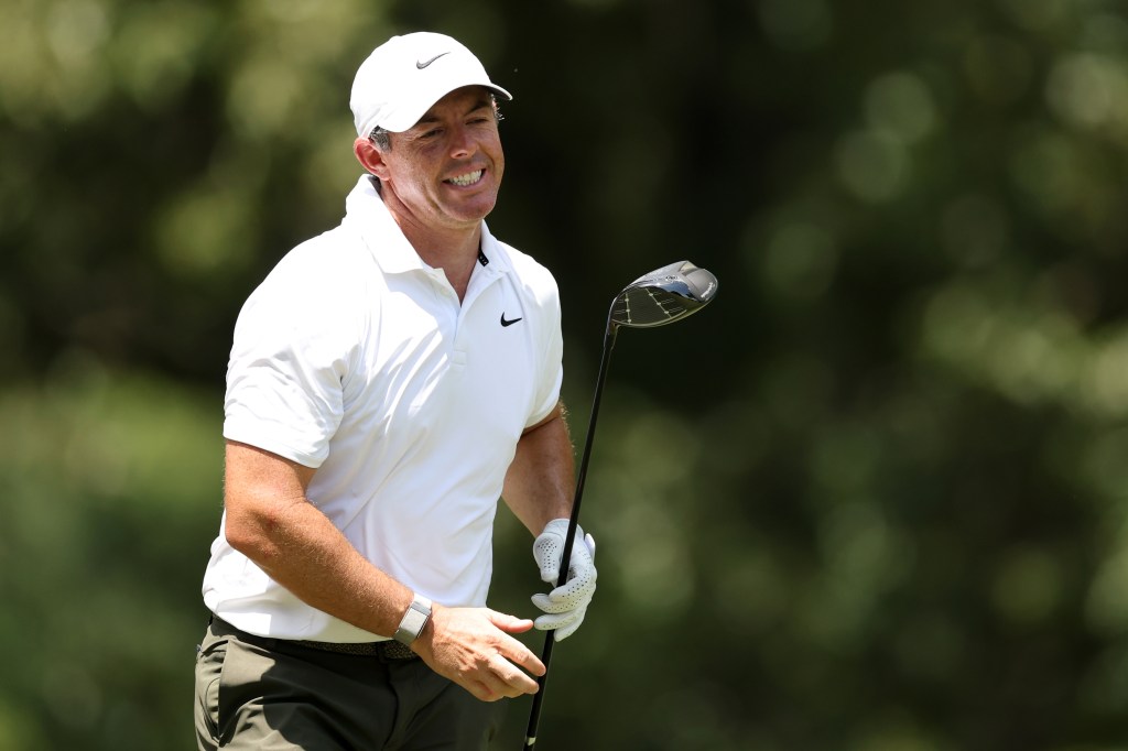 Rory McIlroy of Northern Ireland plays his shot from the seventh tee during the second round of the FedEx St. Jude Championship at TPC Southwind on Friday, August 14, 2026, in Memphis, Tennessee. 