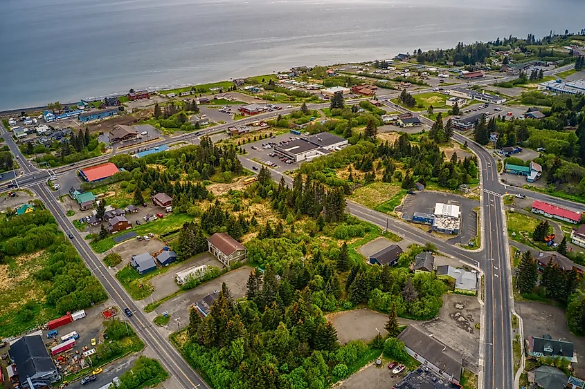 A summer view overlooking Homer, Alaska, and Kachemak Bay.