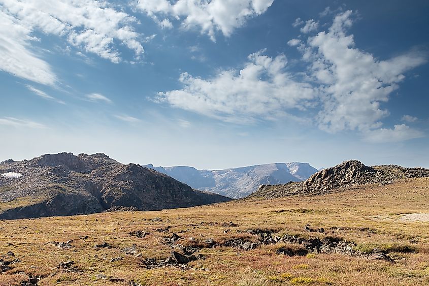 Rugged peaks and alpine terrain in the Beartooth Mountains of Montana.