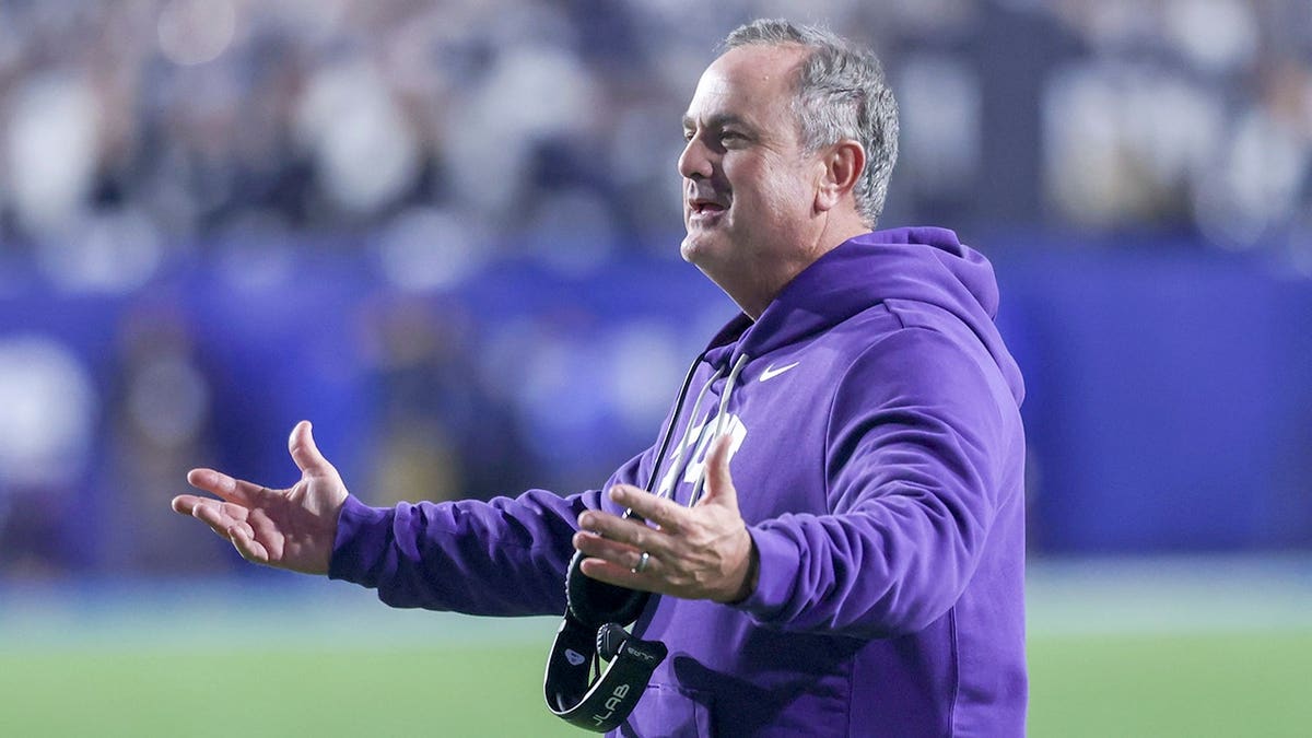 Sonny Dykes reacts on the sideline during a game in Provo, Utah.