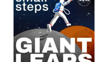 Podcast logo featuring an illustrated astronaut leaping from the Moon to Mars. Credit: NASA