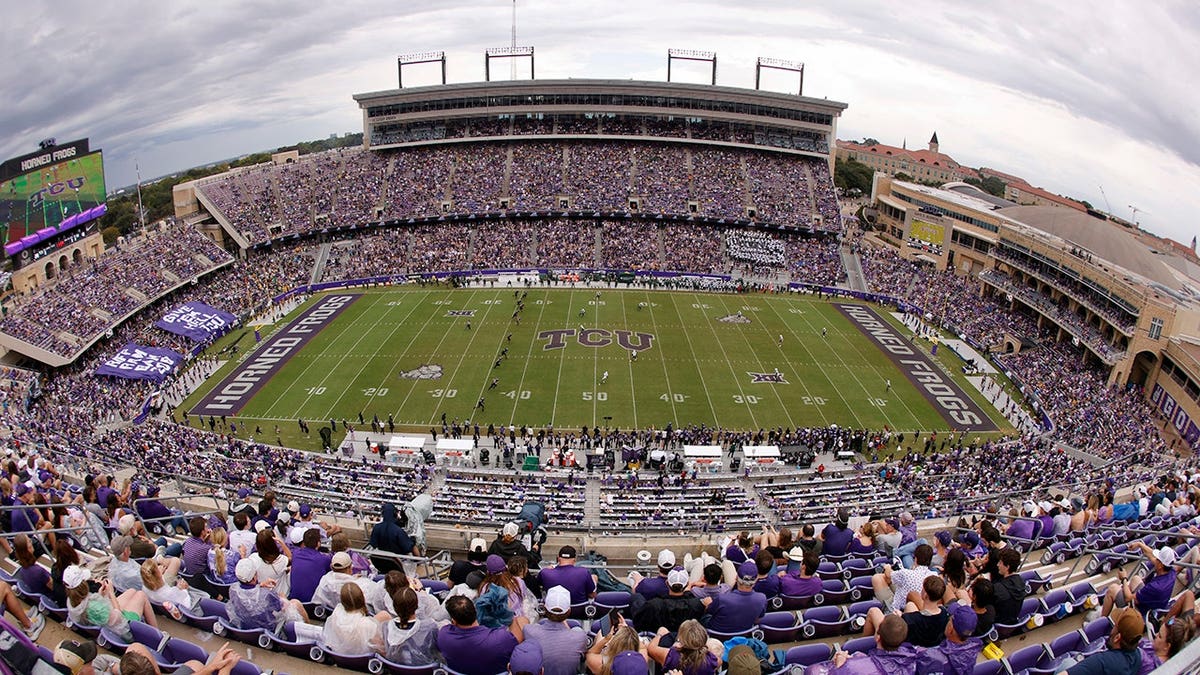 TCU Horned Frogs and Baylor Bears play during a college football game at Amon G. Carter Stadium.