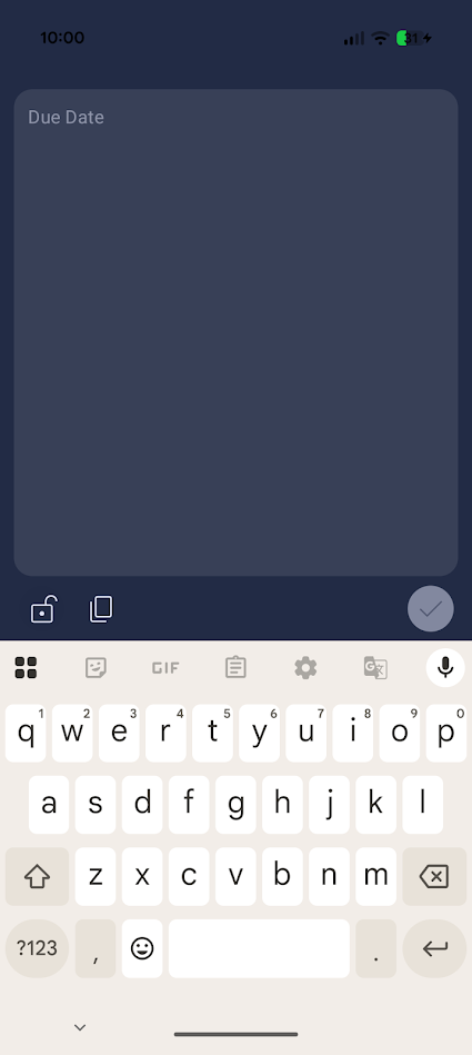 blue text field with white keyboard