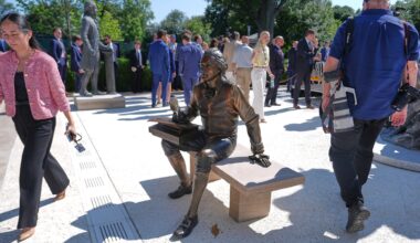 Inside Trump's remake of the White House Rose Garden. First a stone patio, then statues