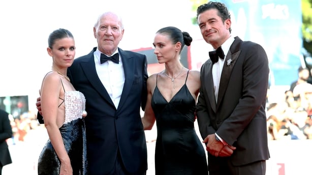 Kate Mara, Werner Herzog, Rooney Mara and Orlando Bloom at the Bucking Fastard premiere at the Venice Film Festival on 3 September, 2026 in Venice. (Photo by Elisabetta A. Villa/Getty Images)