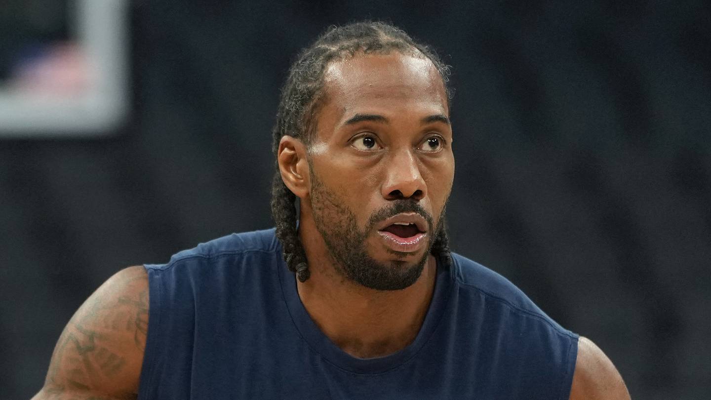 Apr 5, 2026; Sacramento, California, USA; LA Clippers forward Kawhi Leonard (2) warms up before the game against the Sacramento Kings at Golden 1 Center. Mandatory Credit: Darren Yamashita-Imagn Images