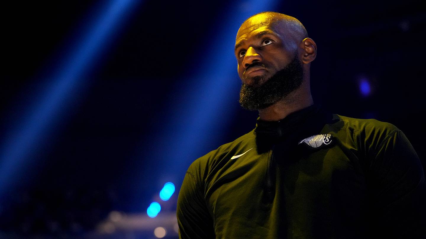 Apr 9, 2026; San Francisco, California, USA; Los Angeles Lakers forward LeBron James (23) stands on the court before the start of the game against the Golden State Warriors at the Chase Center. Mandatory Credit: Cary Edmondson-Imagn Images