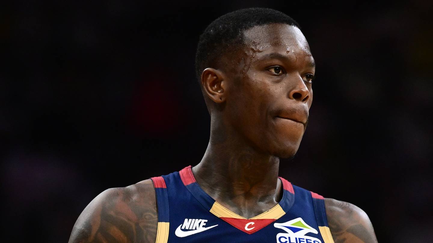 May 9, 2026; Cleveland, Ohio, USA; Cleveland Cavaliers guard Dennis Schroder (8) celebrates after hitting a three point basket against the Detroit Pistons during the second half of game three in the second round of the 2026 NBA Playoffs at Rocket Arena. Mandatory Credit: Ken Blaze-Imagn Images