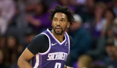 Apr 10, 2026; Sacramento, California, USA; Sacramento Kings guard Malik Monk (0) brings the ball upcourt against against the Golden State Warriors during the first half at Golden 1 Center. Mandatory Credit: Robert Edwards-Imagn Images