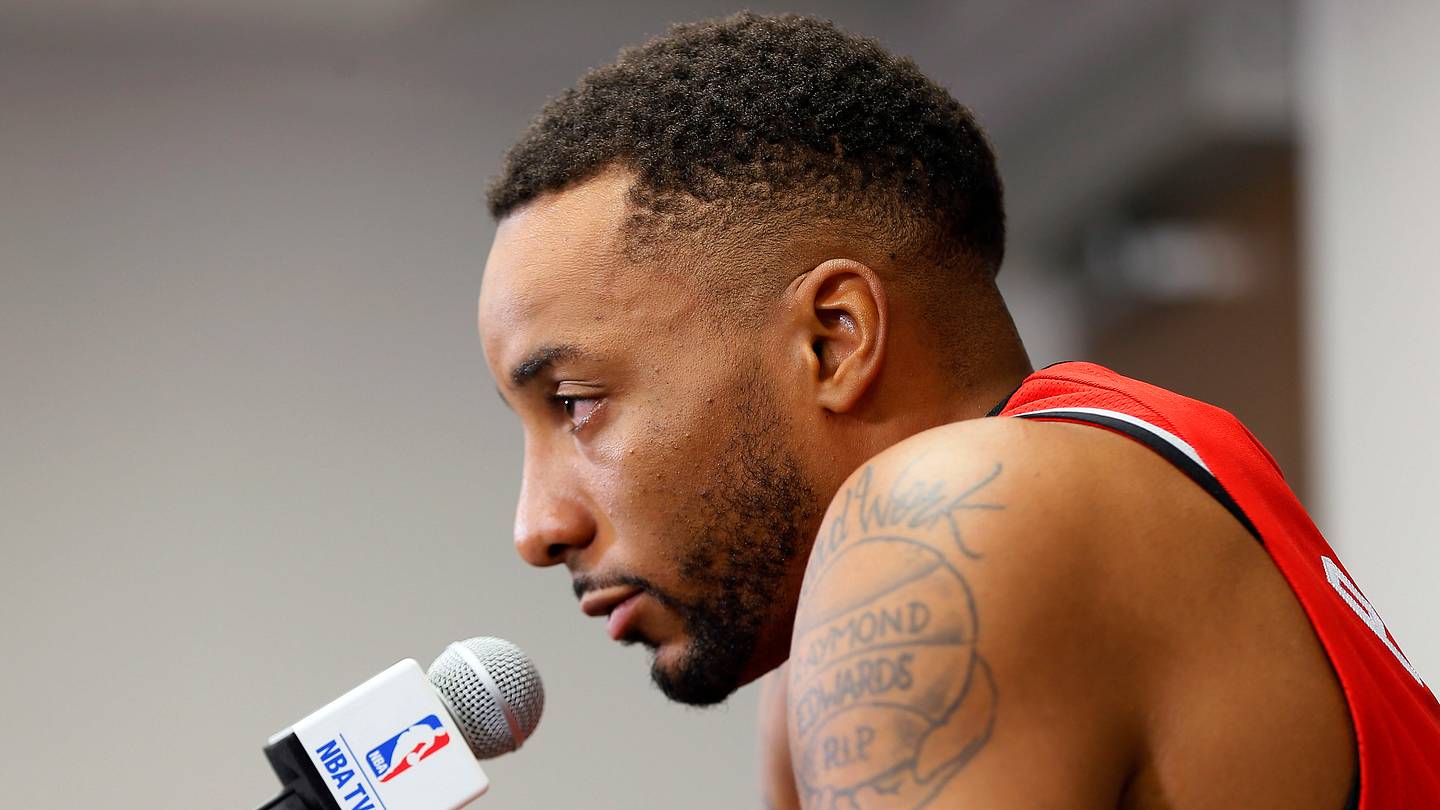 Sep 25, 2017; Toronto, Ontario, Canada; Toronto Raptors guard Norman Powell (24) during a press conference at media day at the BioSteel Centre. Mandatory Credit: John E. Sokolowski-USA TODAY Sports