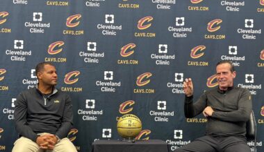 Cavaliers president of basketball operations Koby Altman and Cavs coach Kenny Atkinson address media on Sept. 25 at Cleveland Clinic Courts.
