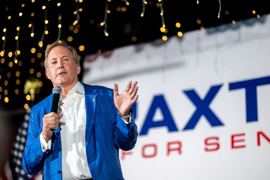 Texas Attorney General Ken Paxton speaks during a Senate campaign event in Allen, Texas, on August 4.
