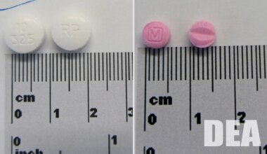 Photos of two diffferent types of cychlorphine tablets.