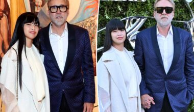 Nicolas Cage, 62, sports gray beard in rare red carpet appearance with wife Riko Shibata, 31
