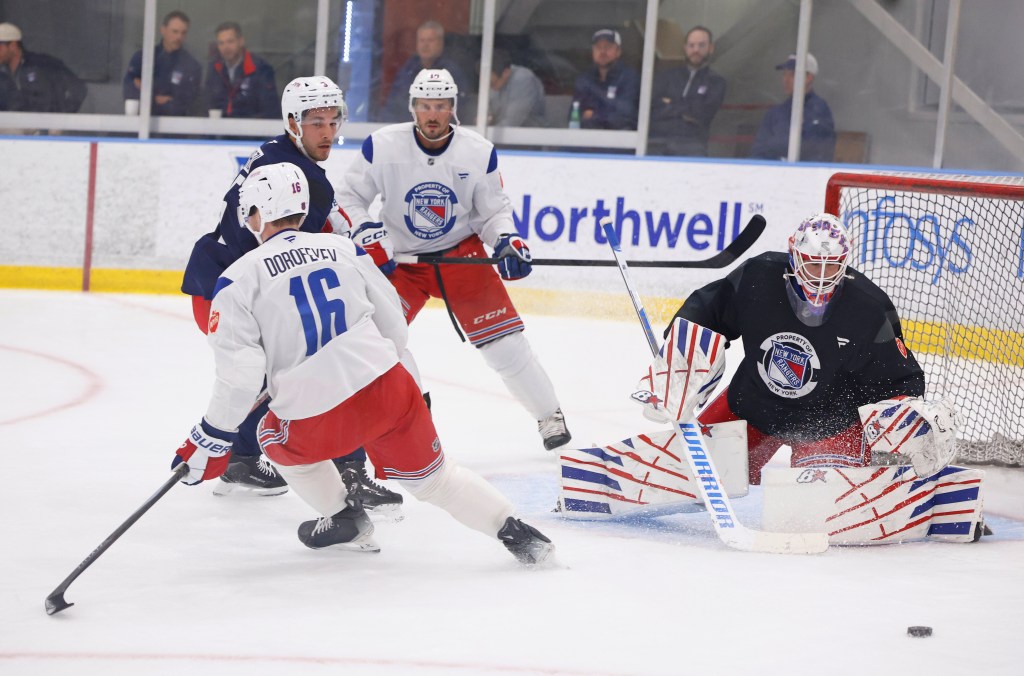 Pavel Dorofeyev (16) on the ice during New York Rangers training camp.