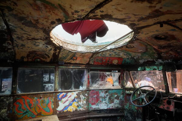 The interior of Ken Kesey's psychedelic bus "Furthur" is shown while displayed at the Forever Grateful exhibit. (AP Photo/Jeff Chiu)