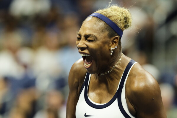 Serena Williams, of the United States, celebrates after a point as she plays a women's doubles match with partner Venus Williams against Hao-Ching Chan, of Taiwan, and Maya Joint, at the U.S. Open tennis championships, Friday, Sept. 4, 2026, in New York. (AP Photo/Adam Hunger)